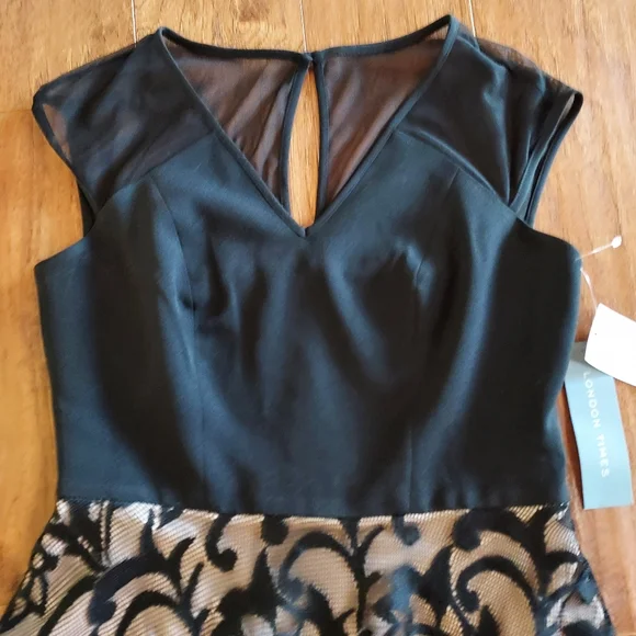 New London Times Black Nude Lace Cocktail Dress Size 6 - Picture 2 of 4